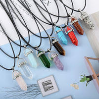 LuxeGlow Hexagon Crystal Pillar Necklace | Natural Stone Bullet Pendant