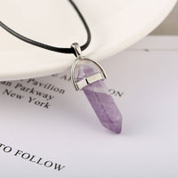 LuxeGlow Hexagon Crystal Pillar Necklace | Natural Stone Bullet Pendant