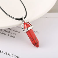 LuxeGlow Hexagon Crystal Pillar Necklace | Natural Stone Bullet Pendant