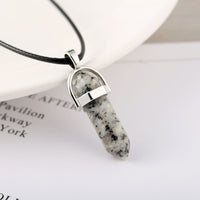 LuxeGlow Hexagon Crystal Pillar Necklace | Natural Stone Bullet Pendant