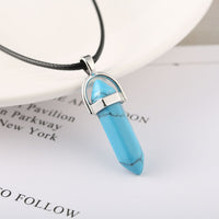 LuxeGlow Hexagon Crystal Pillar Necklace | Natural Stone Bullet Pendant