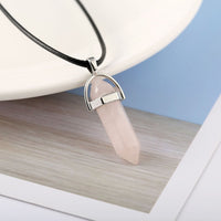 LuxeGlow Hexagon Crystal Pillar Necklace | Natural Stone Bullet Pendant