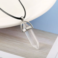 LuxeGlow Hexagon Crystal Pillar Necklace | Natural Stone Bullet Pendant