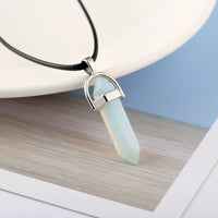 LuxeGlow Hexagon Crystal Pillar Necklace | Natural Stone Bullet Pendant