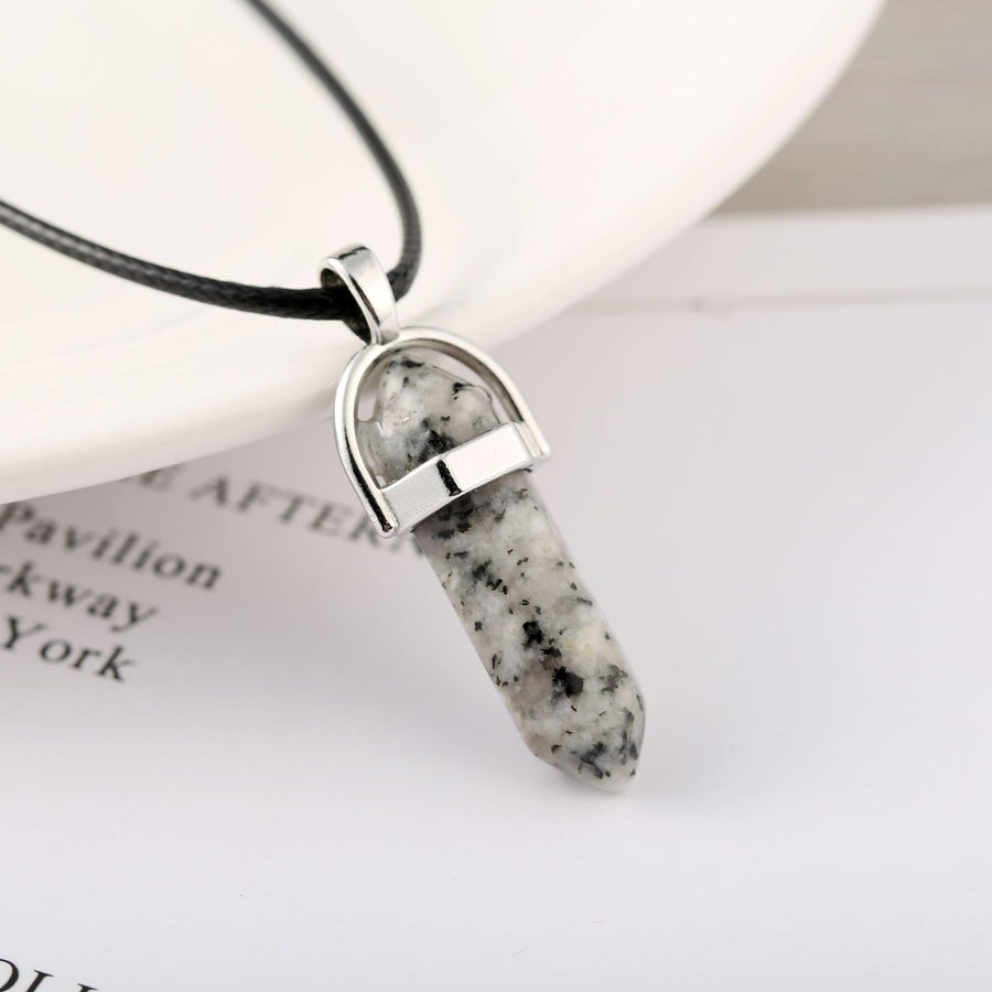 LuxeGlow Hexagon Crystal Pillar Necklace | Natural Stone Bullet Pendant