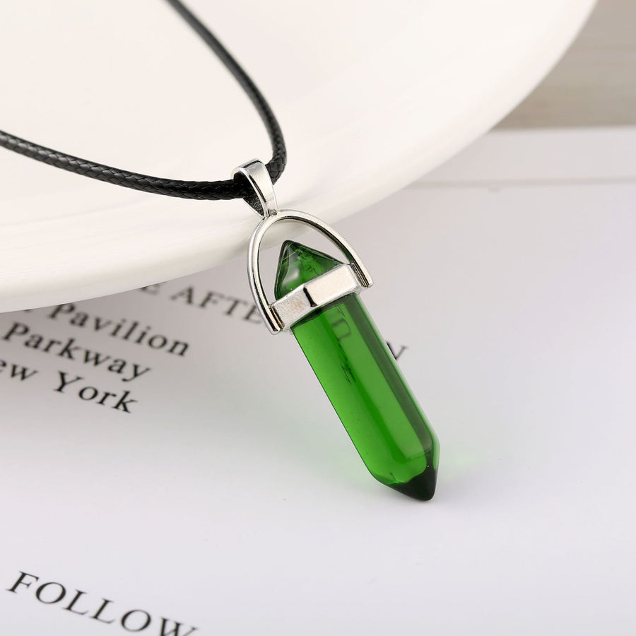 LuxeGlow Hexagon Crystal Pillar Necklace | Natural Stone Bullet Pendant